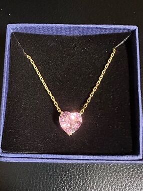 14 Kt Gold Plated Stainless Steel Pink Cubic Zirconia Heart Necklace